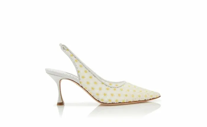 Women White Lace Daisy Slingback Pumps Manolo Blahnik Pumps