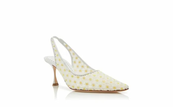 Women White Lace Daisy Slingback Pumps Manolo Blahnik Pumps