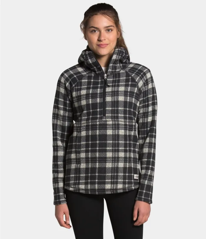 Womens Printed Crescent Hooded Pullover Vintage White Heritage 2 Plaid Print The North Face Fleece