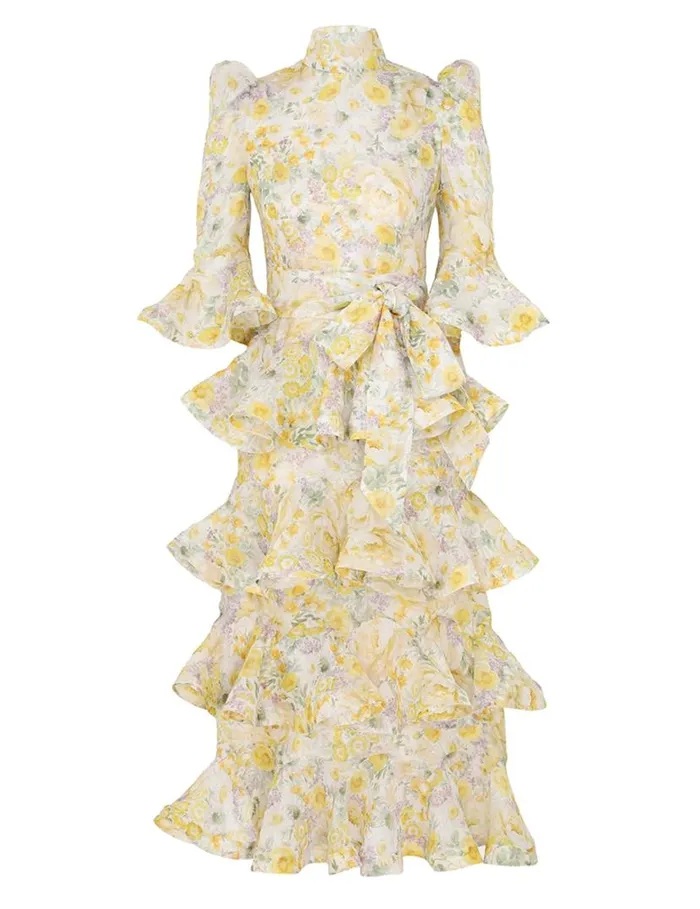 Zimmermann Dresses Harmony Tiered Midi Dress Citrus Garden Print 8211 Women