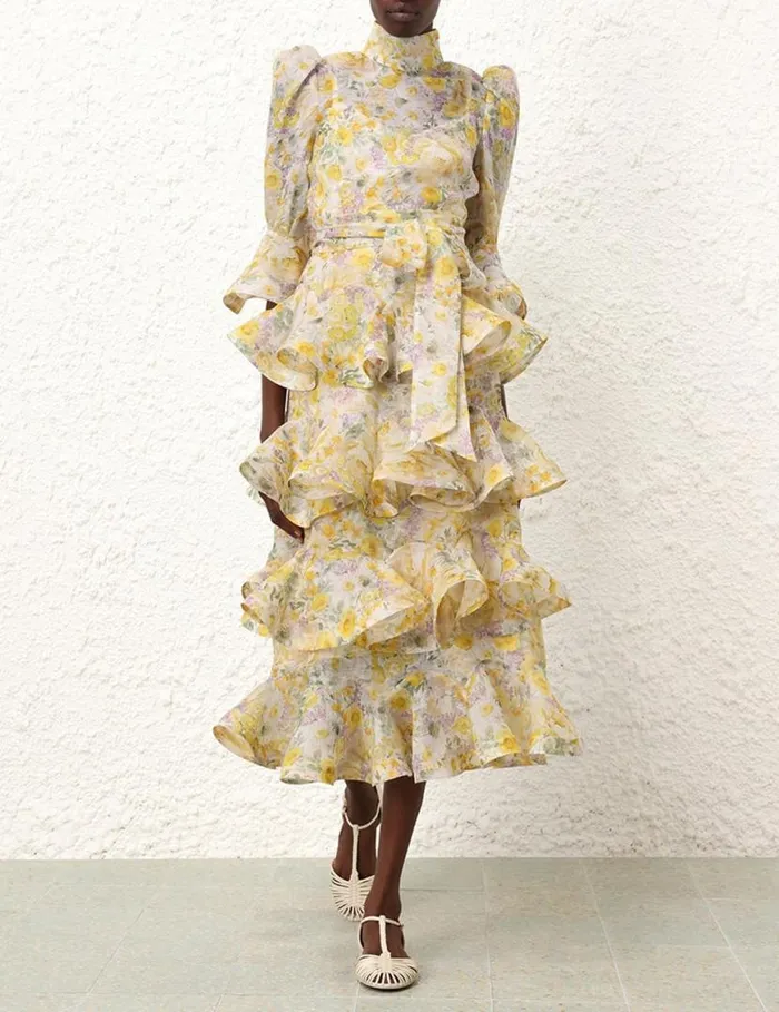Zimmermann Dresses Harmony Tiered Midi Dress Citrus Garden Print 8211 Women