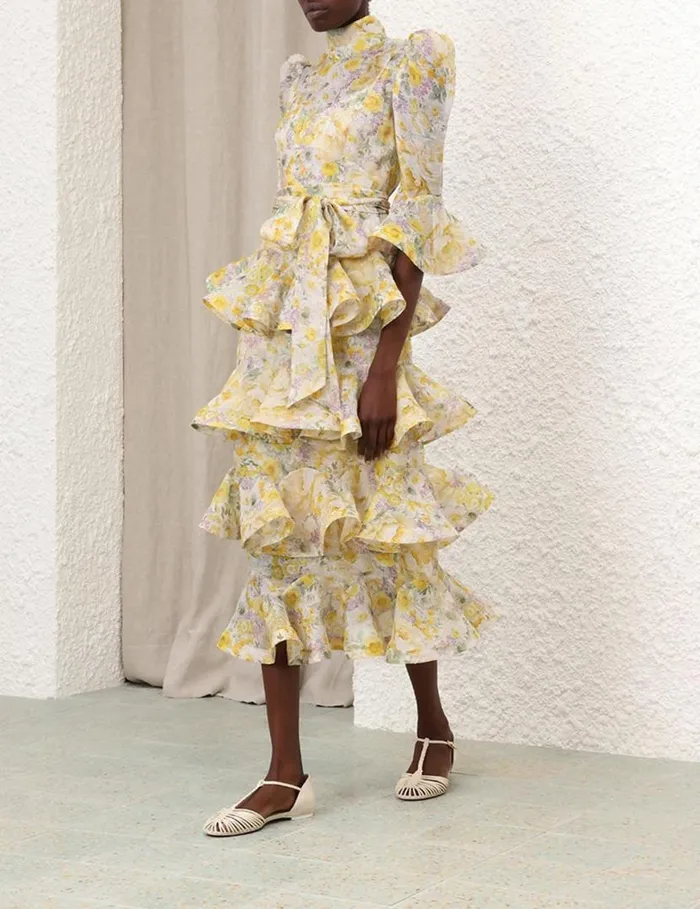 Zimmermann Dresses Harmony Tiered Midi Dress Citrus Garden Print 8211 Women