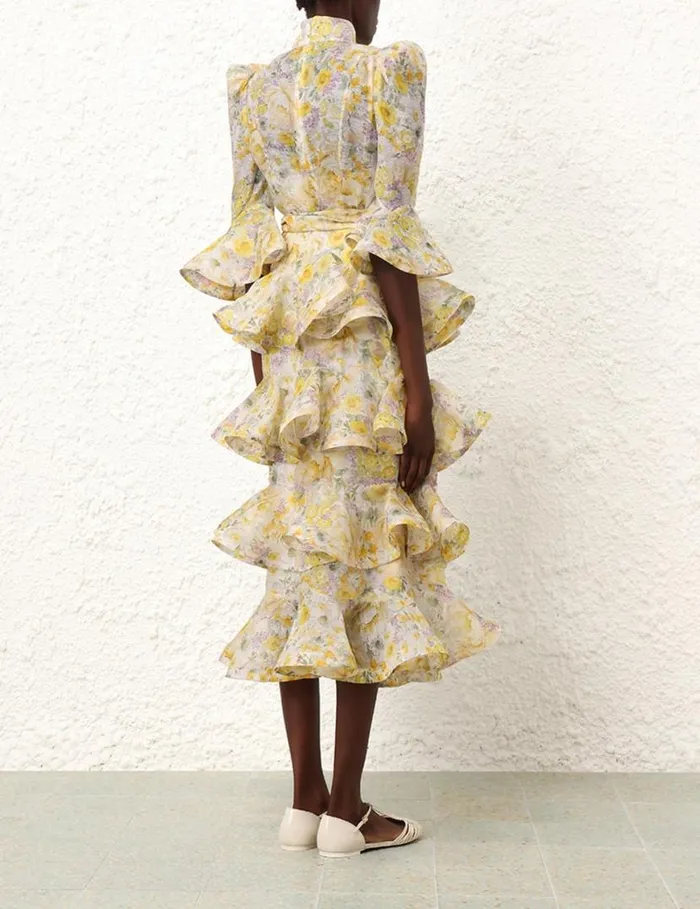 Zimmermann Dresses Harmony Tiered Midi Dress Citrus Garden Print 8211 Women