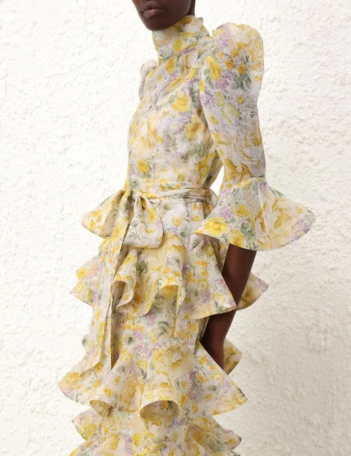 Zimmermann Dresses Harmony Tiered Midi Dress Citrus Garden Print 8211 Women