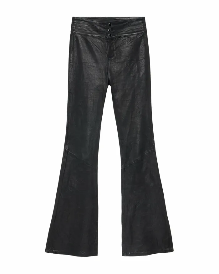 20th Anniversary Capsule High Rise Lou Lou Flare Pant 8211 Black Leather Women Pants PAIGE