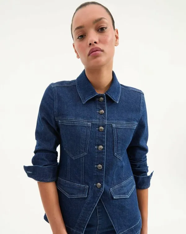 Alfie Denim Jacket Indigo Rinse Women Veronica Beard Jackets and Outerwear