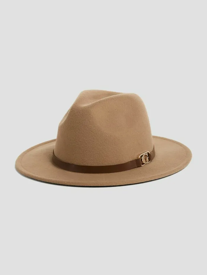 Amera Fedora Hat Beige Overflow Women Hats and Scarves GUESS