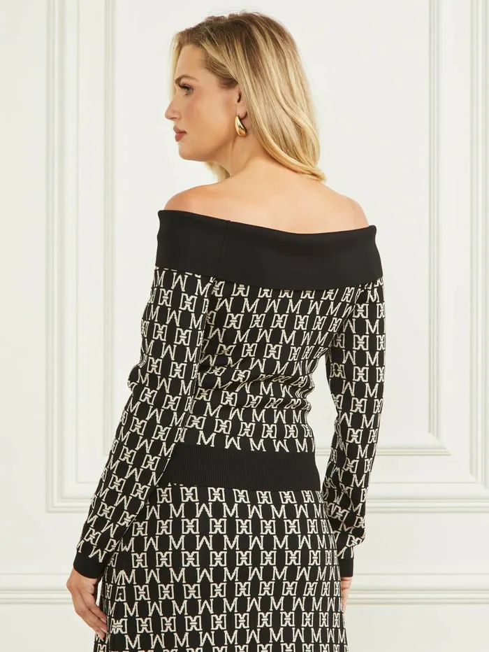 Angelina OfftheShoulder Top M Allover Jacquard Black Tops GUESS Women Angelina OfftheShoulder Top M Allover Jacquard Black Tops GUESS Women