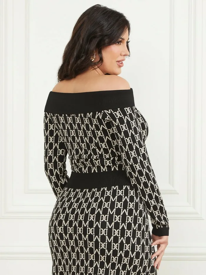Angelina OfftheShoulder Top M Allover Jacquard Black Tops GUESS Women Angelina OfftheShoulder Top M Allover Jacquard Black Tops GUESS Women