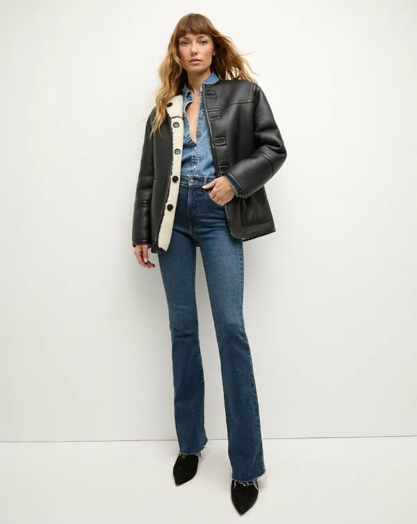 Anya Reversible Shearling Coat Ecruandblack Women Veronica Beard Jackets and Outerwear