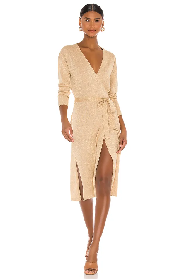 Azita Wrap Dress Gold Women Lovers and Friends Sweaters and Knits