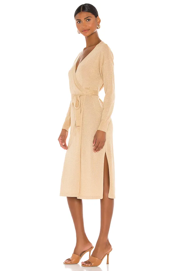 Azita Wrap Dress Gold Women Lovers and Friends Sweaters and Knits Azita Wrap Dress Gold Women Lovers and Friends Sweaters and Knits