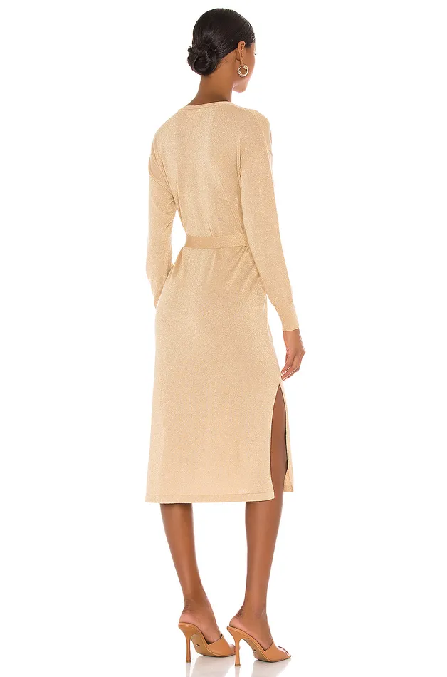 Azita Wrap Dress Gold Women Lovers and Friends Sweaters and Knits Azita Wrap Dress Gold Women Lovers and Friends Sweaters and Knits