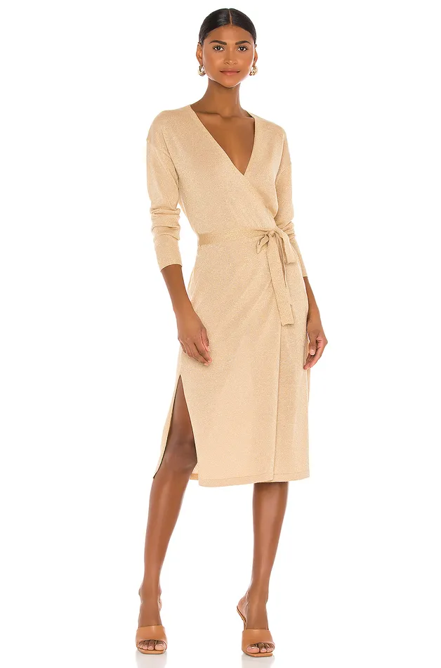 Azita Wrap Dress Gold Women Lovers and Friends Sweaters and Knits Azita Wrap Dress Gold Women Lovers and Friends Sweaters and Knits
