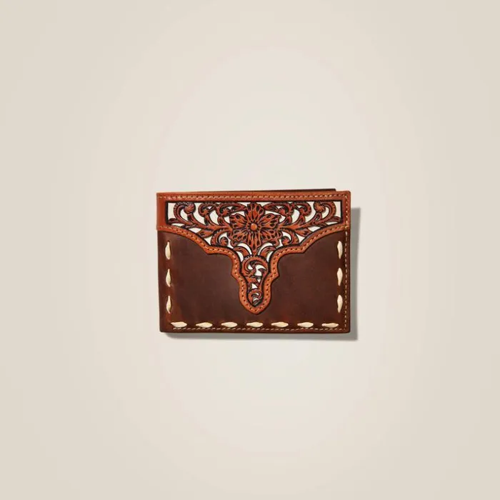 Bags and Wallets Men Ariat Bifold Wallet Floral Embroidery Run Stitch Medium Brown Bags and Wallets Men Ariat Bifold Wallet Floral Embroidery Run Stitch Medium Brown