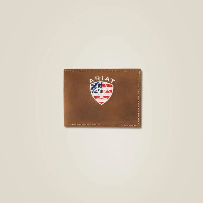 Bags and Wallets Men Ariat Flag Shield Bifold Wallet Brown
