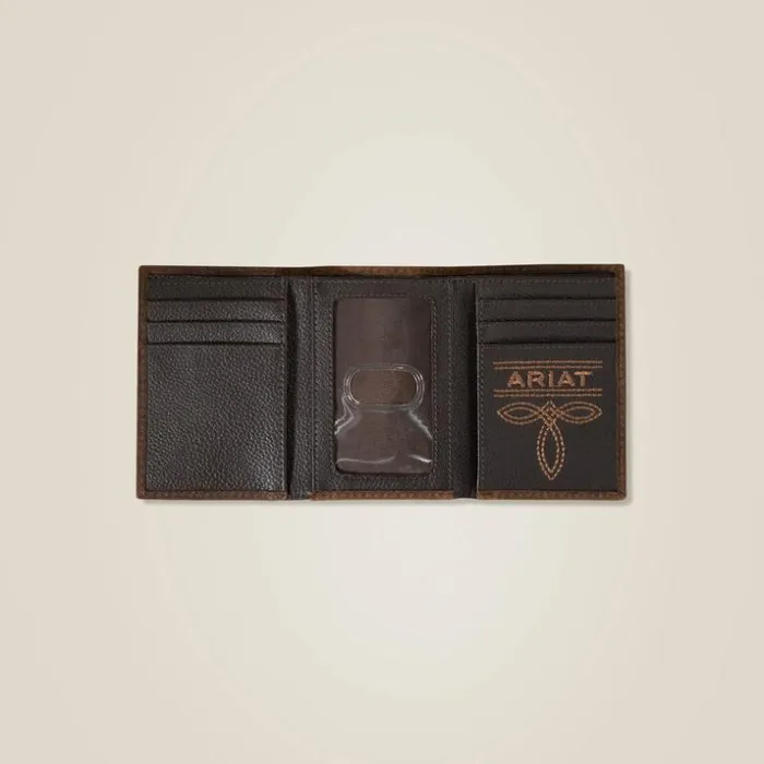 Bags and Wallets Men Ariat Large Logo Trifold Wallet Brown Bags and Wallets Men Ariat Large Logo Trifold Wallet Brown