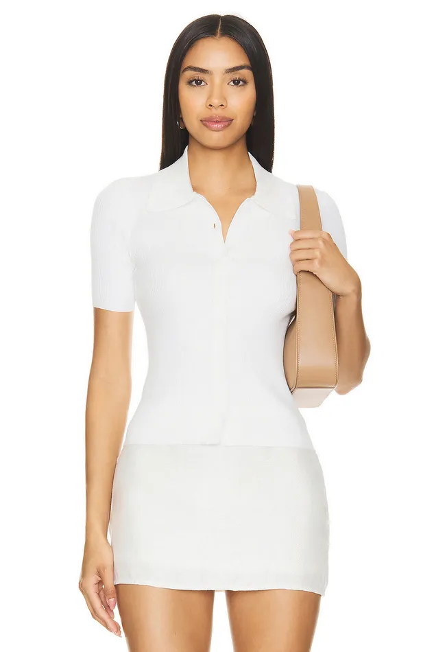 Barrie Short Sleeve Polo Cardigan White Women Lovers and Friends Tops