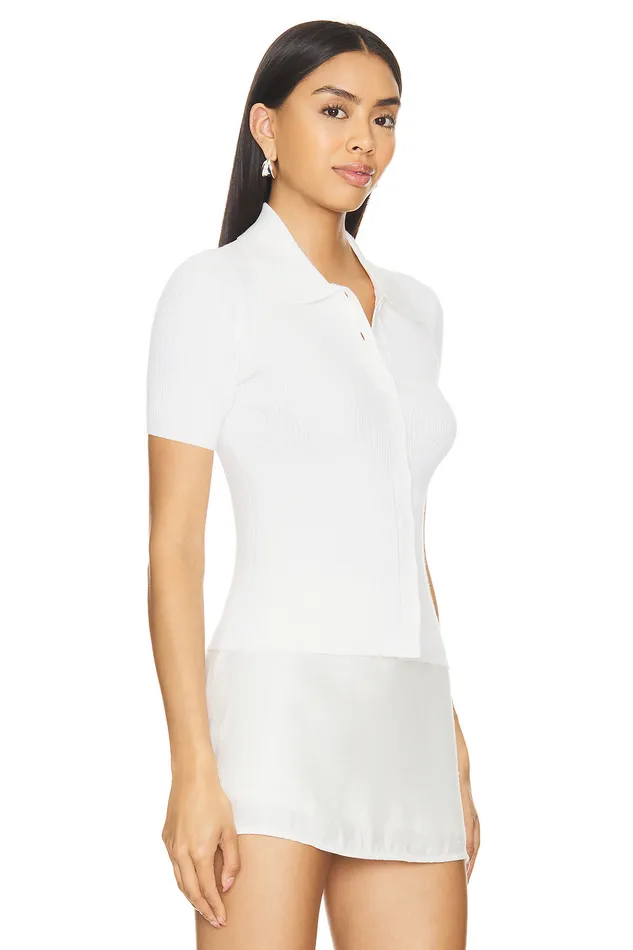 Barrie Short Sleeve Polo Cardigan White Women Lovers and Friends Tops Barrie Short Sleeve Polo Cardigan White Women Lovers and Friends Tops
