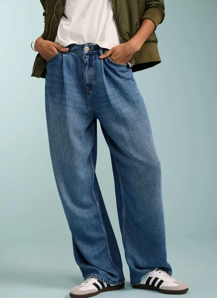Baukjen Baukjen Wide Leg Slouch Jeans With Tencel Mid Wash Indigo Clothing