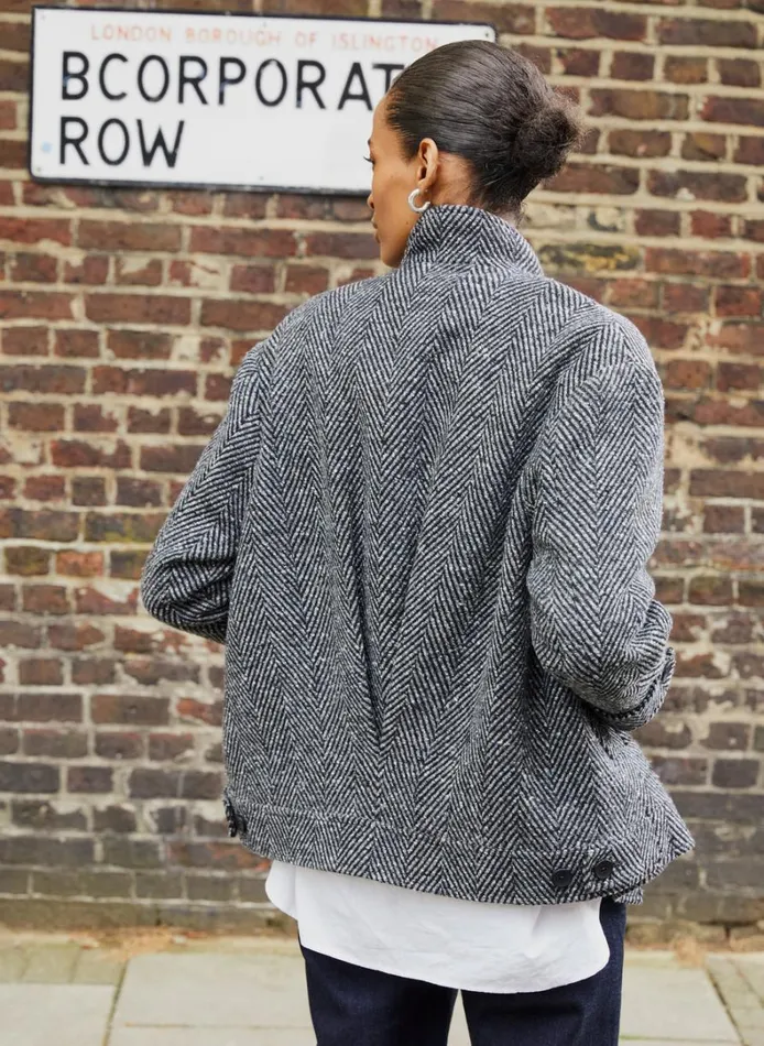 Baukjen Janine Wool Blend Short Coat Black and Grey Herringbone Clothing