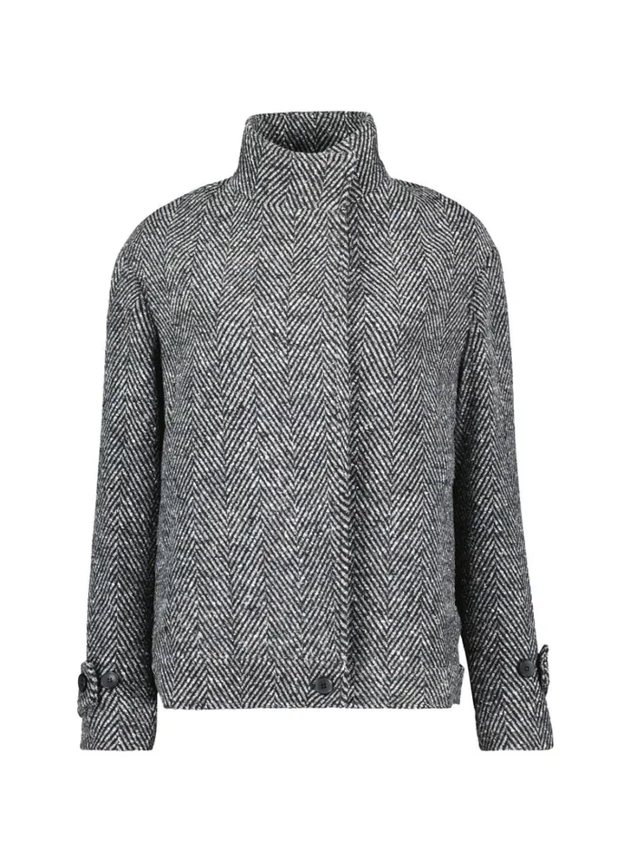 Baukjen Janine Wool Blend Short Coat Black and Grey Herringbone Clothing