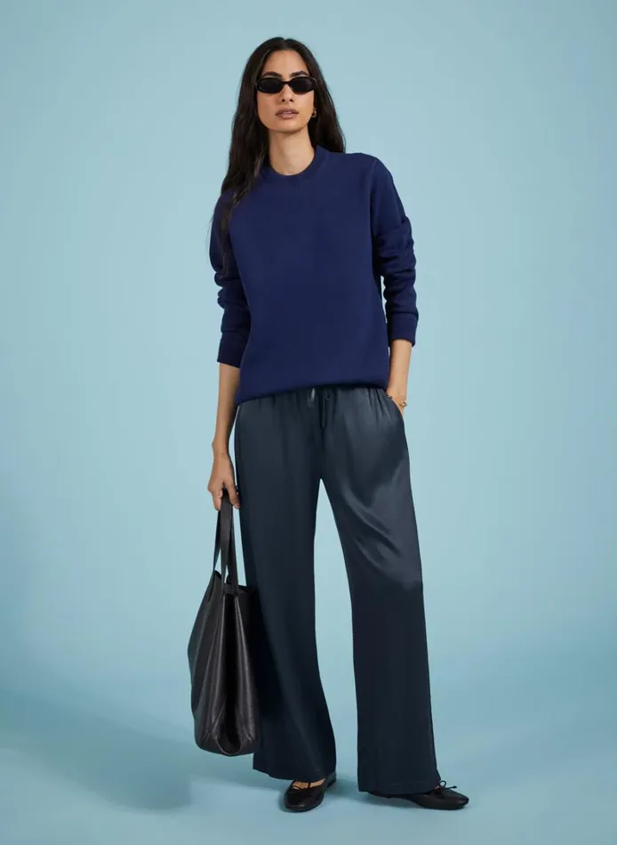 Baukjen Monica Satin Wide Leg Trousers Classic Navy Clothing
