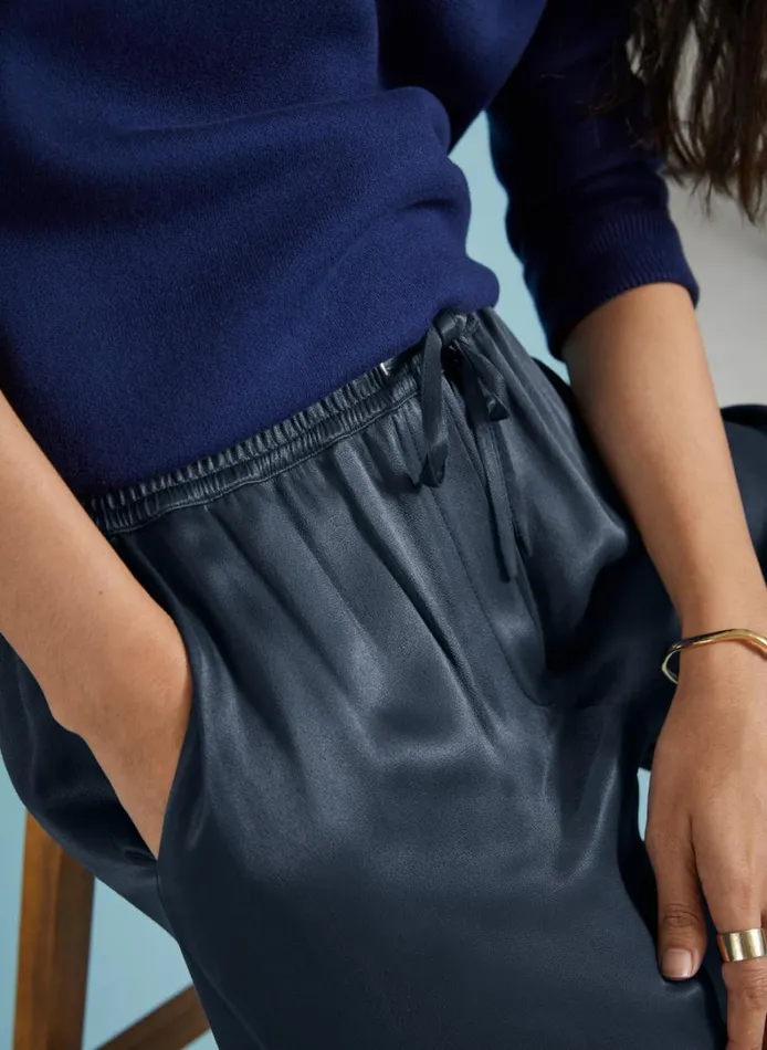 Baukjen Monica Satin Wide Leg Trousers Classic Navy Clothing