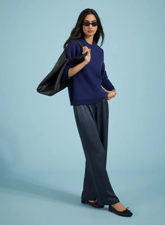 Baukjen Monica Satin Wide Leg Trousers Classic Navy Clothing