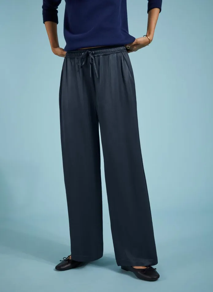 Baukjen Monica Satin Wide Leg Trousers Classic Navy Clothing