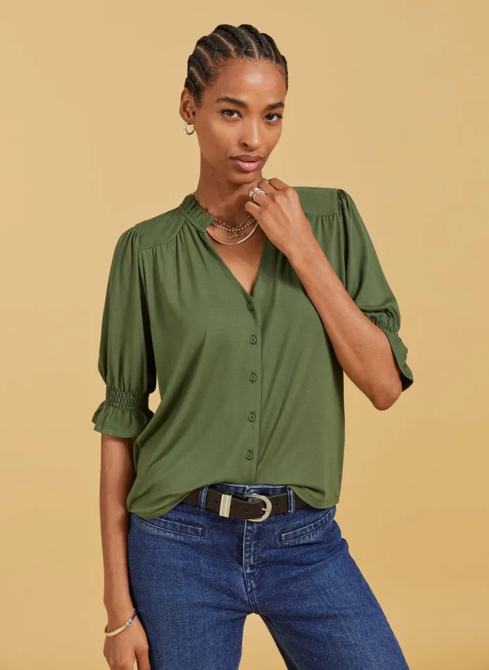 Baukjen Noa Short Sleeve Blouse Light Khaki Clothing