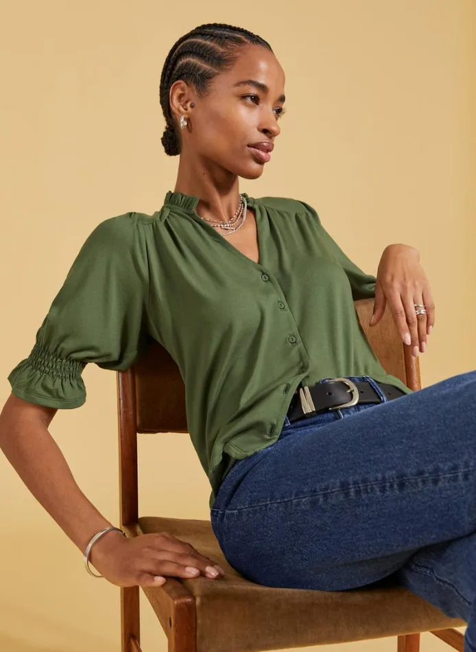 Baukjen Noa Short Sleeve Blouse Light Khaki Clothing