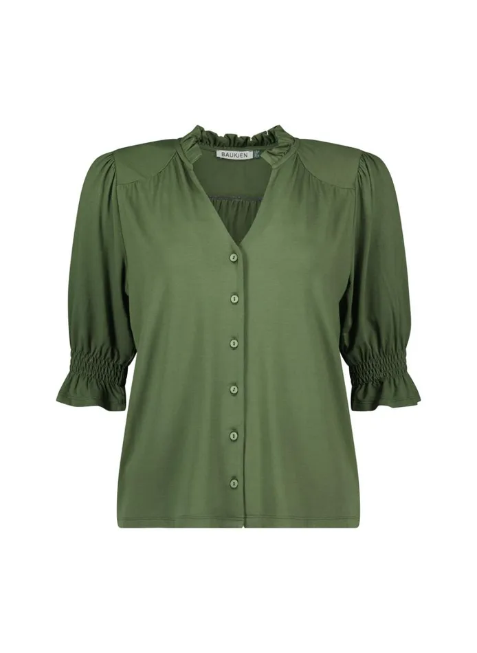 Baukjen Noa Short Sleeve Blouse Light Khaki Clothing