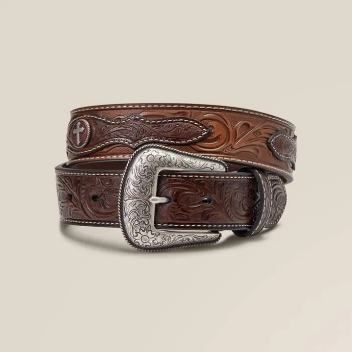 Belts Men Ariat Cross Medallion Belt Brown