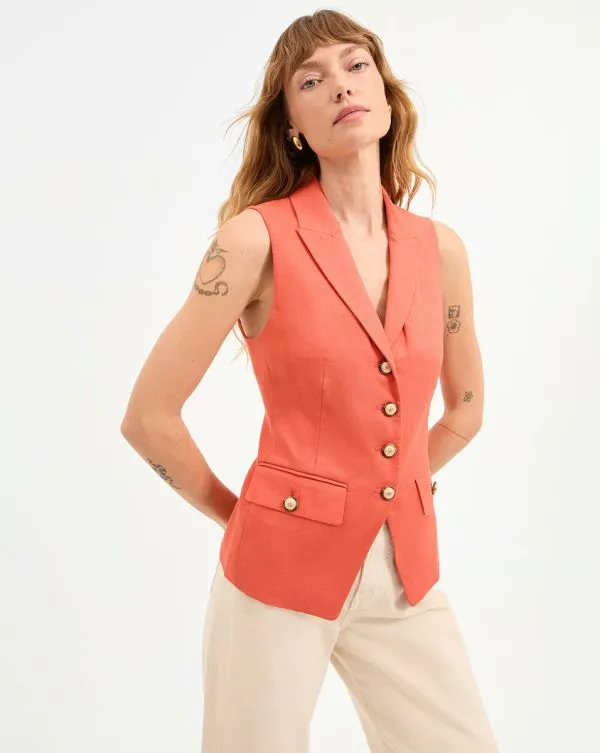 Benny Vest Persimmon Women Veronica Beard Jackets and Outerwear