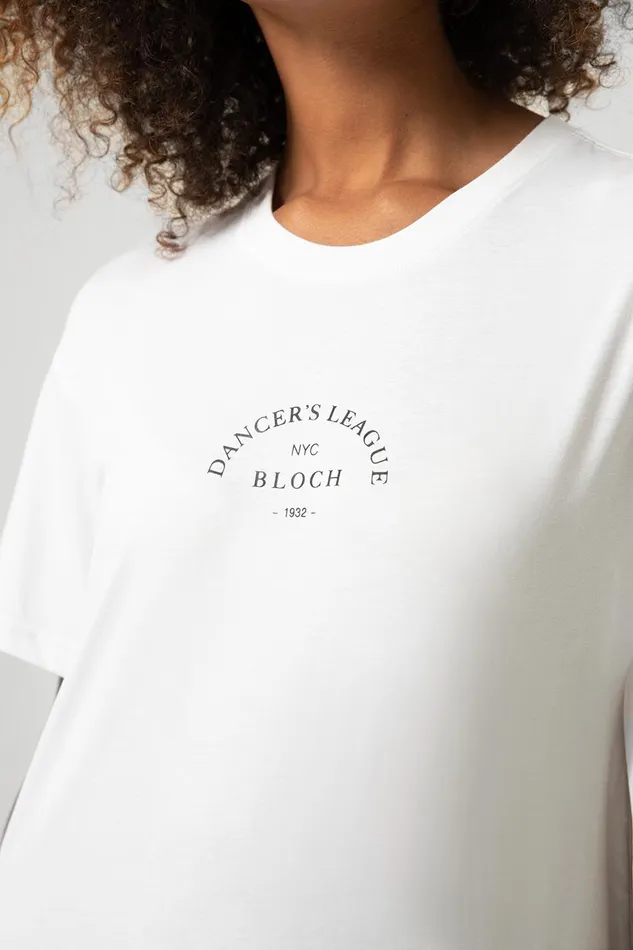 Bloch Ladies Tonal Bloch Print Oversized Tee White Adult Tops