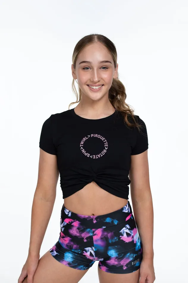 Bloch X Flo Active Twist Front Tee Black Children Crop Tops Bloch
