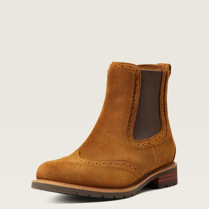 Booties Women Ariat Wexford Brogue Waterproof Chelsea Boot Weathered Honey