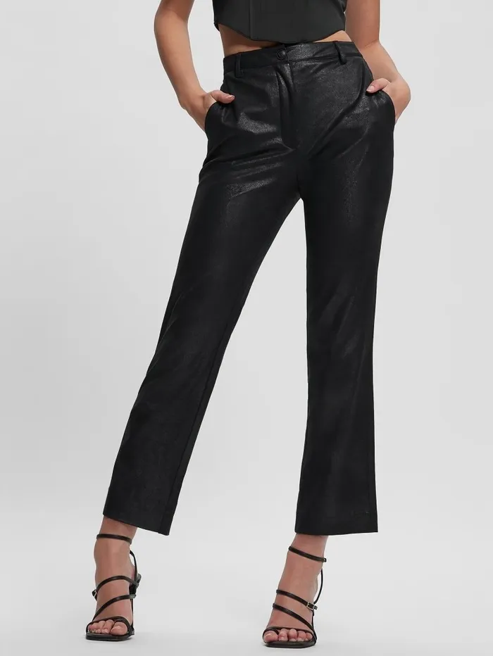 Bottoms Eco Zoe FauxSuede Straight Pants Black Vintage Suede GUESS Women Bottoms Eco Zoe FauxSuede Straight Pants Black Vintage Suede GUESS Women