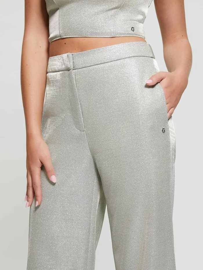 Bottoms GUESS Women Brisilda Shimmering Pants Champagne Bottoms GUESS Women Brisilda Shimmering Pants Champagne