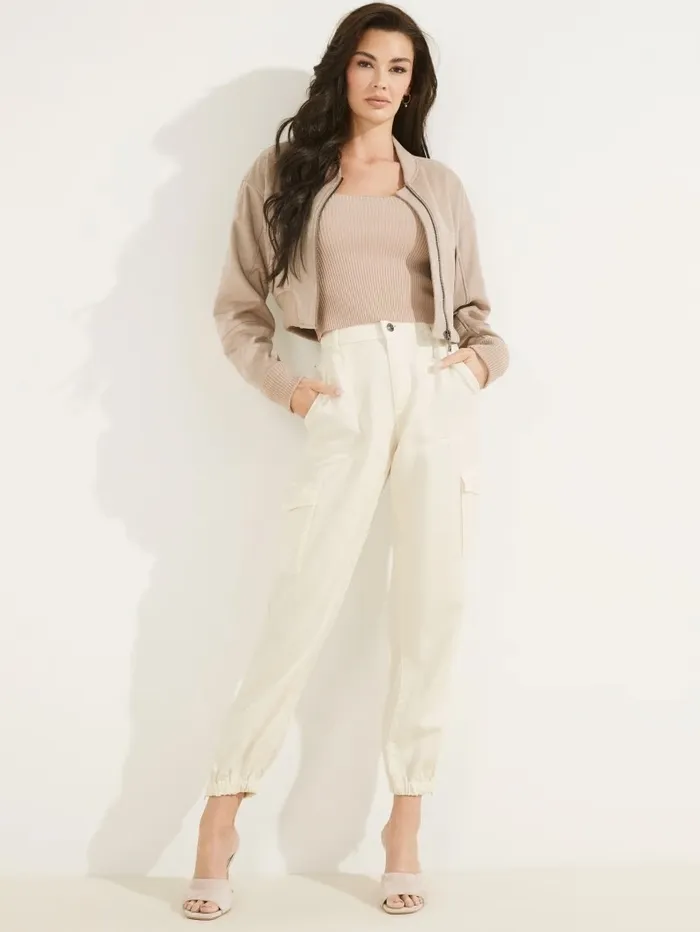 Bottoms Women Bowie Chino Cargo Pants Cream White Multi GUESS Bottoms Women Bowie Chino Cargo Pants Cream White Multi GUESS