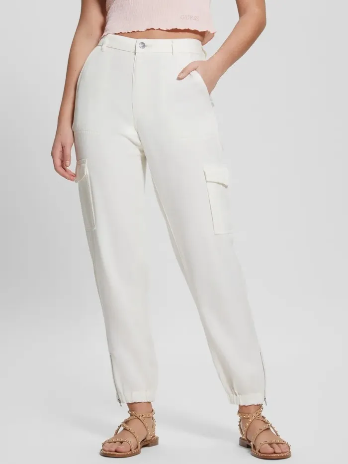 Bottoms Women Bowie Chino Cargo Pants Cream White Multi GUESS Bottoms Women Bowie Chino Cargo Pants Cream White Multi GUESS