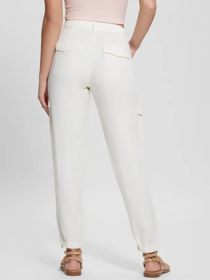 Bottoms Women Bowie Chino Cargo Pants Cream White Multi GUESS Bottoms Women Bowie Chino Cargo Pants Cream White Multi GUESS