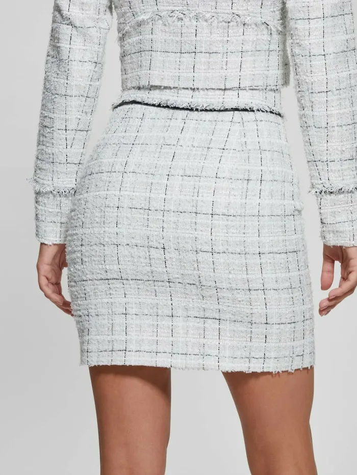 Bottoms Women Eco Sofia Tweed Mini Skirt Check Tweed White Combo GUESS Bottoms Women Eco Sofia Tweed Mini Skirt Check Tweed White Combo GUESS