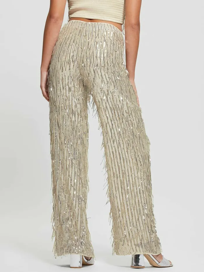 Bottoms Women Heidi Sequin Fringe Pants Off White Multi GUESS Bottoms Women Heidi Sequin Fringe Pants Off White Multi GUESS