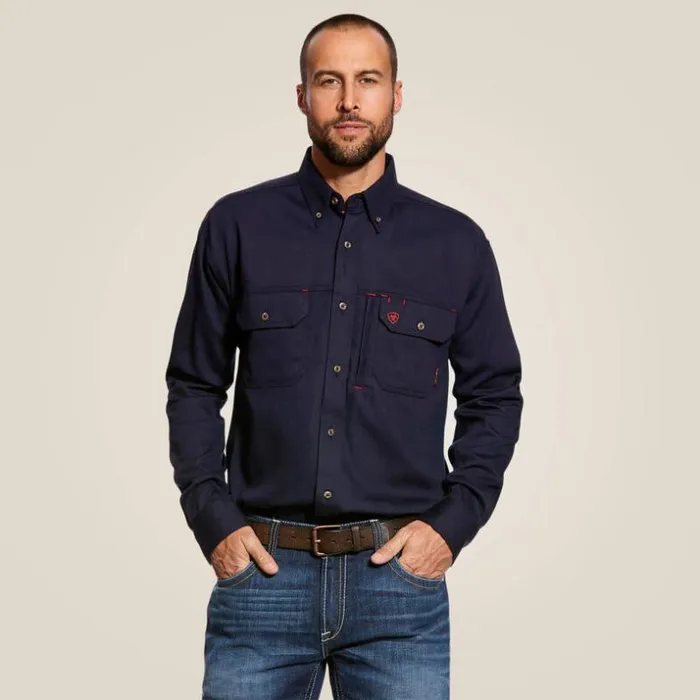 Button Down Shirts Men Ariat FR Solid Vent Work Shirt Navy