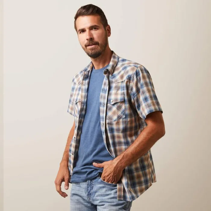 Button Down Shirts Men Ariat Hallwood Retro Fit Shirt Blue Heaven