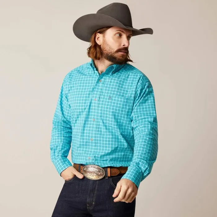 Button Down Shirts Men Ariat Pro Series Brock Classic Fit Shirt Blue Curacao