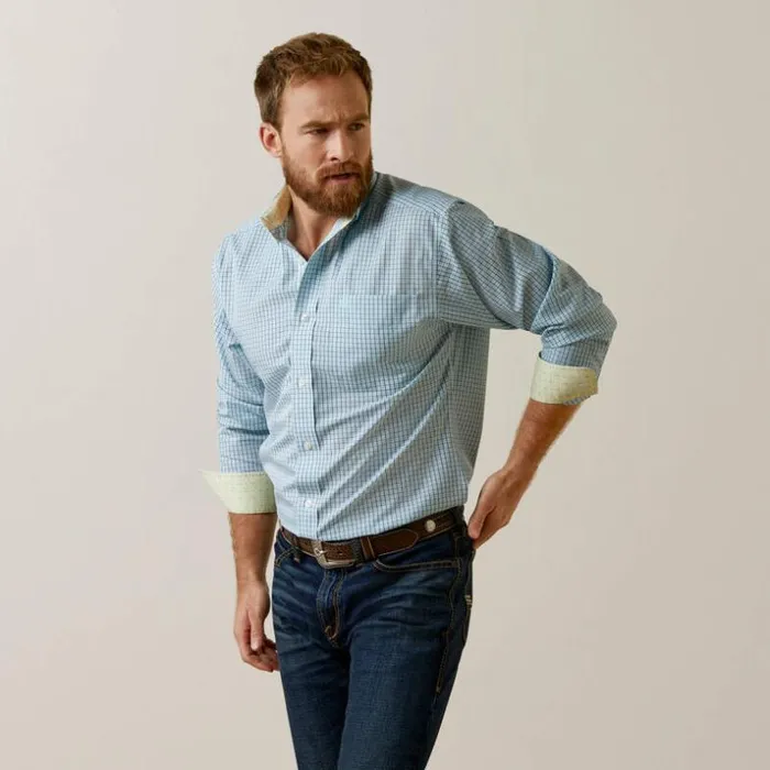 Button Down Shirts Men Ariat Wrinkle Free Colten Fitted Shirt Aqua