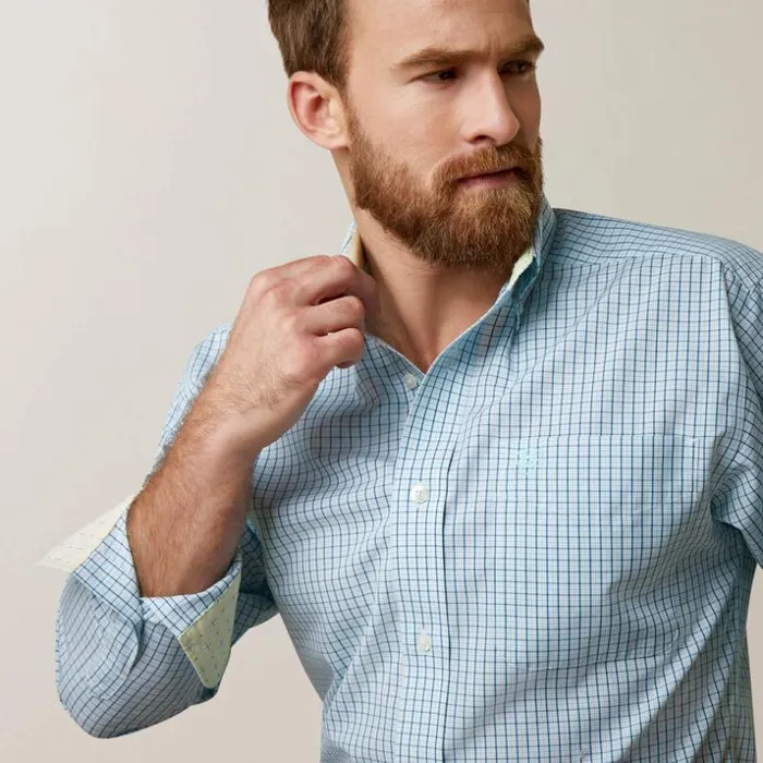 Button Down Shirts Men Ariat Wrinkle Free Colten Fitted Shirt Aqua Button Down Shirts Men Ariat Wrinkle Free Colten Fitted Shirt Aqua